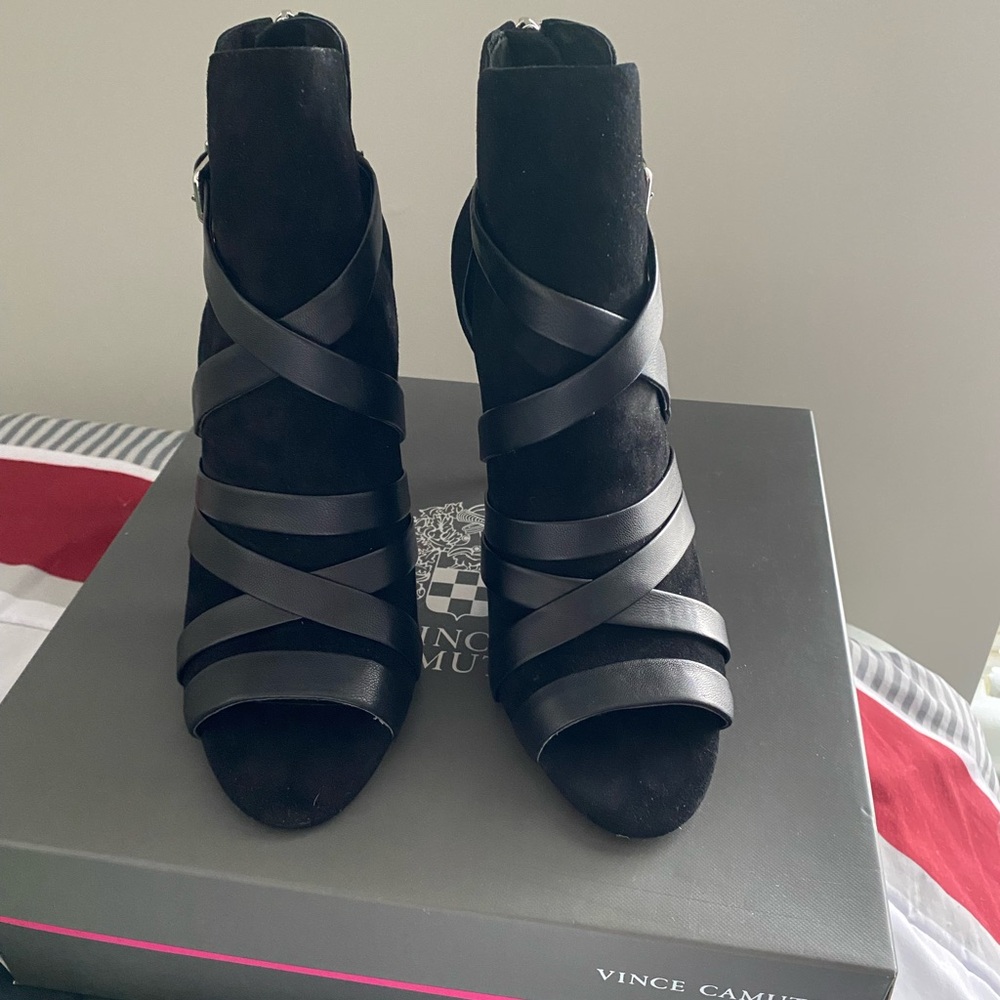 Vince Camuto Black Strappy Heeled Boots SIZE 9/5 - Picture 2 of 5